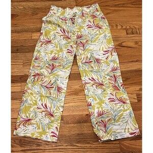 Land N Sea Pants Women S Linen Blend Floral Tropical Wide Leg Hawaiian‎ Ankle